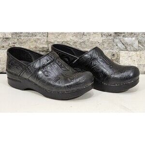 Dansko Professional Clog Black Tooled Leather Slip On Shoe Womens EUR 37  US 6.5